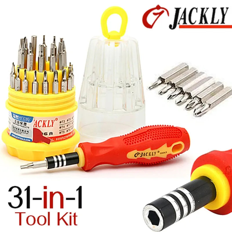 Compact 31-in-1 screwdriver kit with magnetic bits for portable repair and precision work.