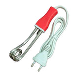 A heating element probe with a coiled metal rod, a red plastic handle, and a white power cord with a two-pin plug, shown on a plain white background.