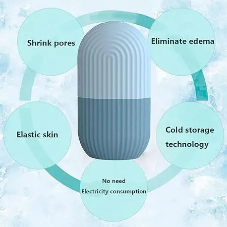 Product with text on shrink pores, eliminate edema, elastic skin, cold storage technology, and no electricity consumption.