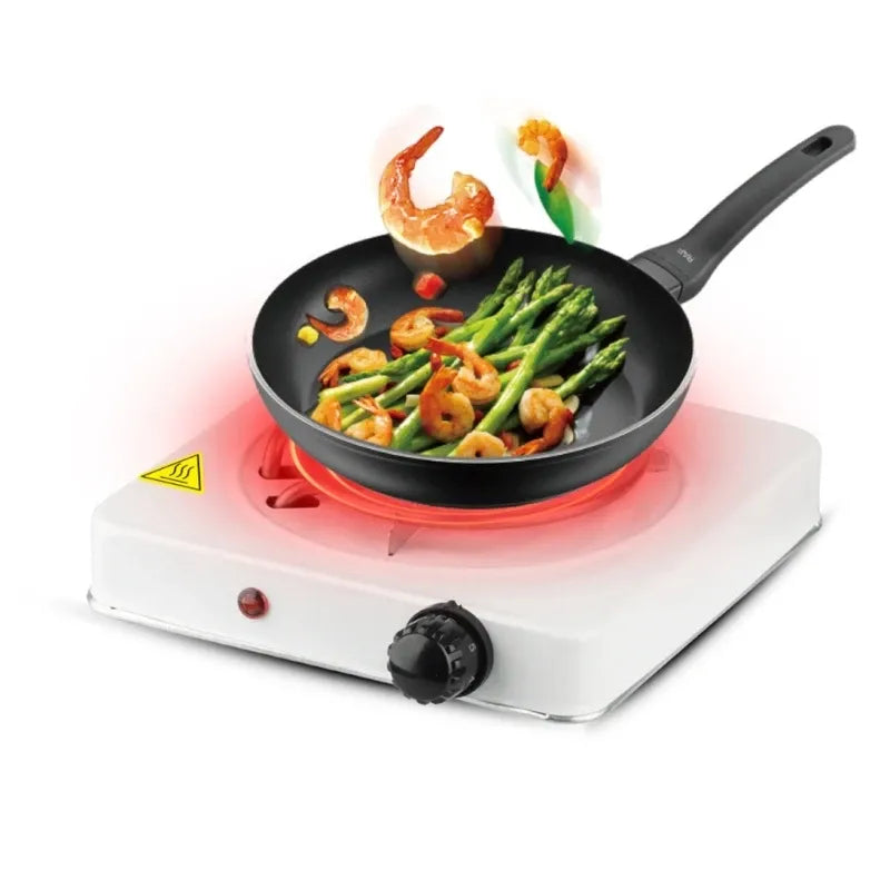 Countertop electric hot plate with a single coil heating element for versatile cooking.