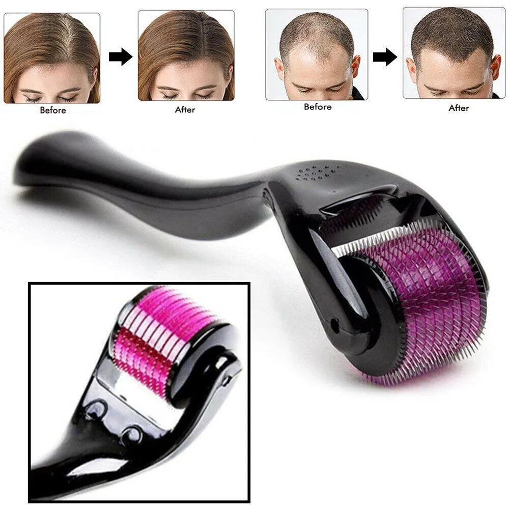 Hair roller device with before and after images on a white background
