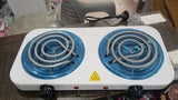 Electric double coil cooking stove with two heating plates for everyday kitchen use.
