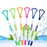 Double-head stainless steel tongue cleaner for effective tongue cleaning and improved oral hygiene.