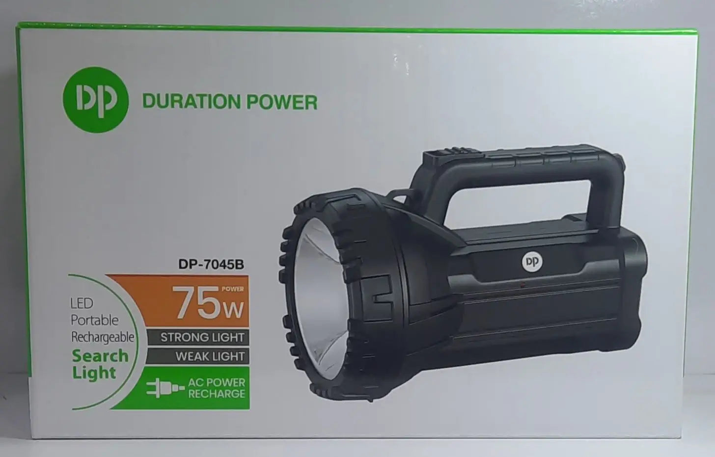DP 7045 portable LED search light designed for outdoor use, emergencies, and camping.