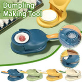 Dumpling making tool with close-up details on a green background