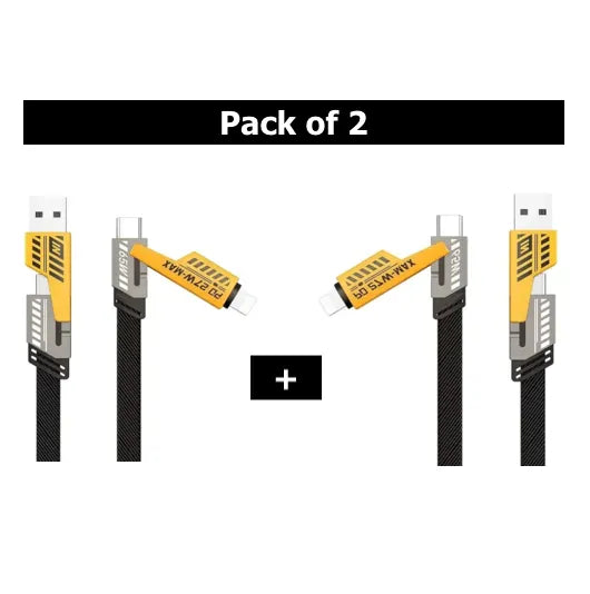 Durable 4-in-1 USB data cable with a braided exterior for enhanced strength and long-lasting performance.