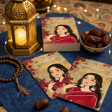 Eid money gift card set with decorative holders for presenting Eidi in a thoughtful way.