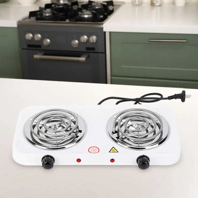 Countertop double electric stove with two heating elements for versatile meal preparation.