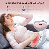 Rechargeable heating pad for women with a wearable belt design for on-the-go use.