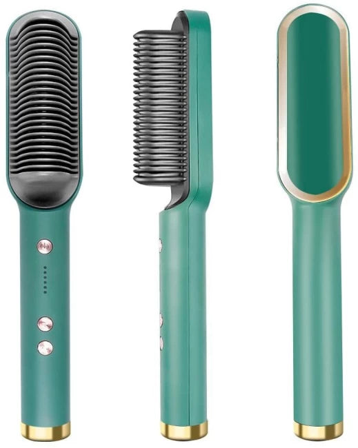 Electric straightening comb for women designed to create smooth and polished hairstyles.