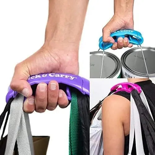 Ergonomic click carry grocery bag handle grip designed for comfortable and easy carrying of shopping bags.