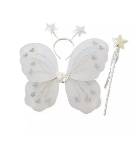 White fairy wings with a wand on a white background