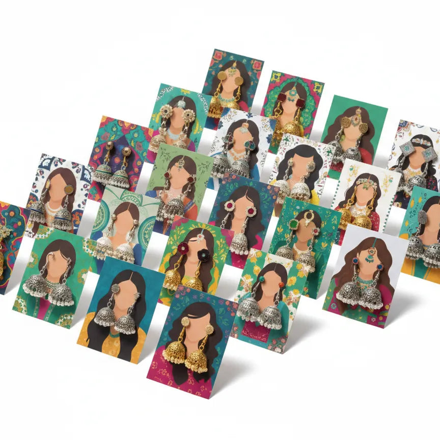 Festive Eidi cards for earrings in a pack of 27, perfect for presenting jewelry as Eid gifts.