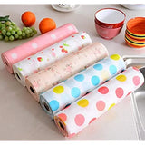 Foamic kitchen shelf liner with a polka dot pattern for cabinets, drawers, and pantry shelves.