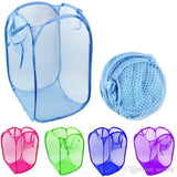 Foldable mesh laundry storage basket for organizing clothes, laundry, and household items with ease.