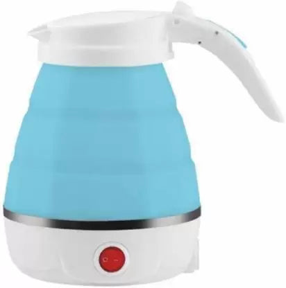 Blue electric kettle with white handle on a white background