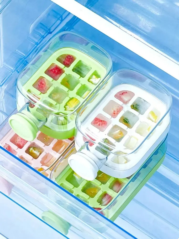 Freezer-friendly 500ml reusable water bottle with an ice cube tray for chilled beverages anytime.