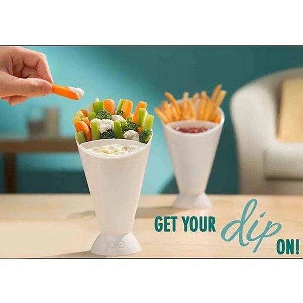 French fry holder featuring an integrated ketchup dipping cup for mess-free serving.