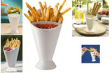 Fries holder with a ketchup dipping cup designed for easy serving and dipping.