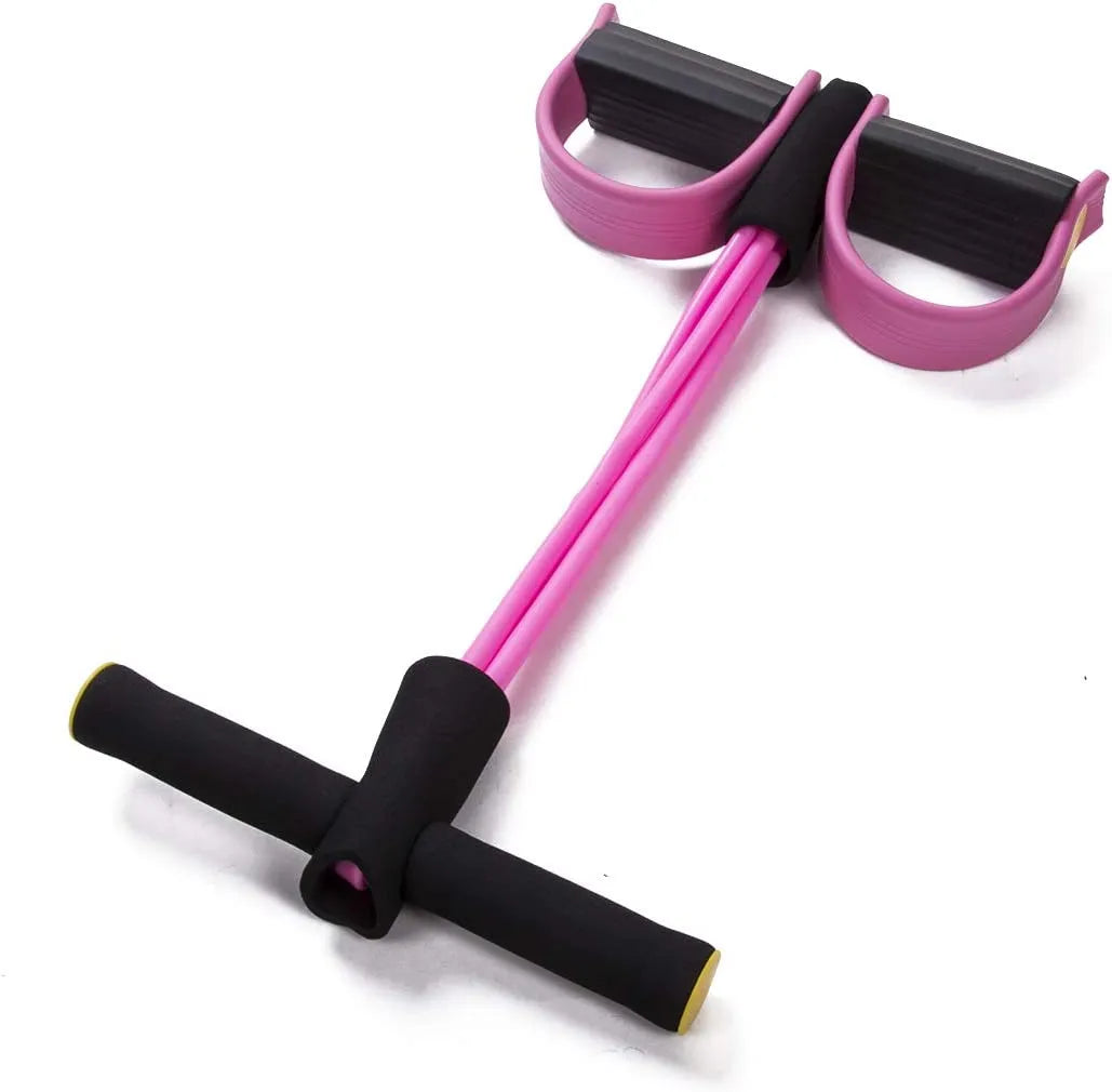 Pink and black resistance band on a white background