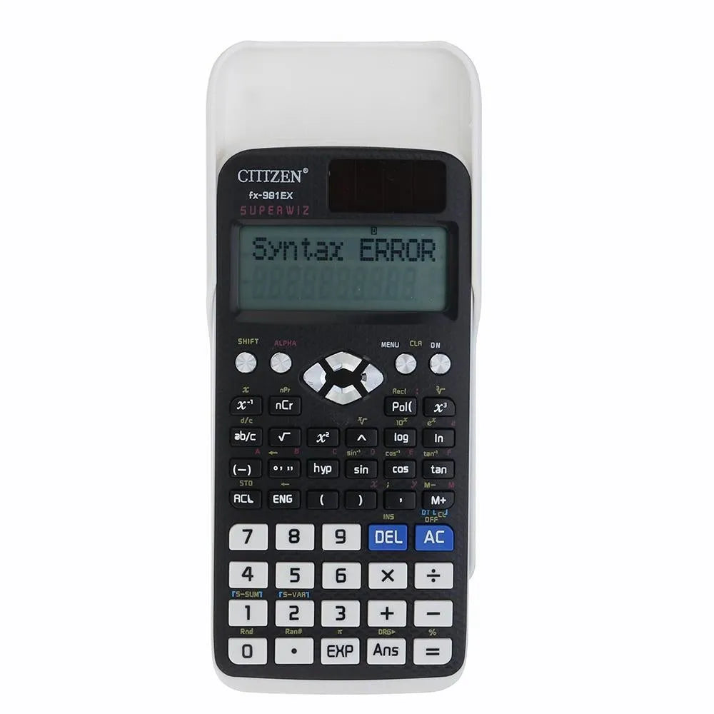 Citizen calculator displaying a syntax error on a white background