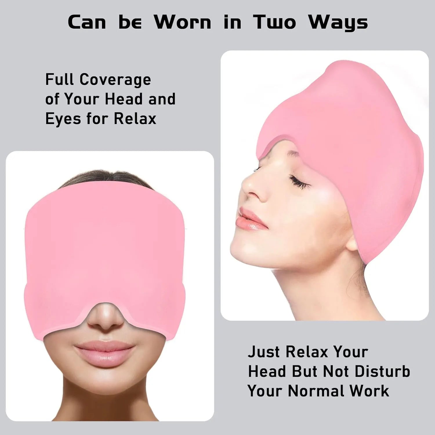 Pink eye mask with text on how to wear it for relaxation