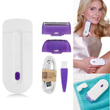 Collage of a hair removal device with accessories