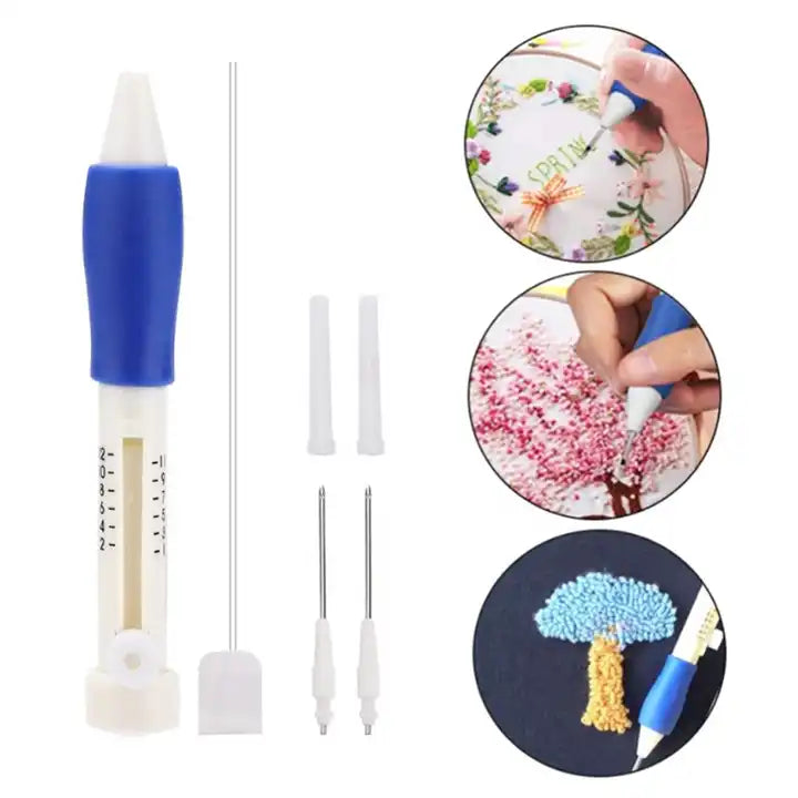 Handheld embroidery punch pen for detailed needlework, decorative stitching, and craft projects.