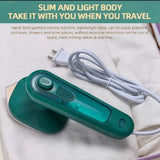 Handheld steam iron for smoothing wrinkles on clothes with compact and portable convenience.