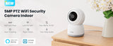 5MP PTZ WiFi Security Camera Indoor on a wooden surface with a white background