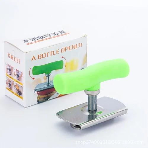 Heavy-duty stainless steel bottle opener tool for opening bottle caps and can tabs efficiently.