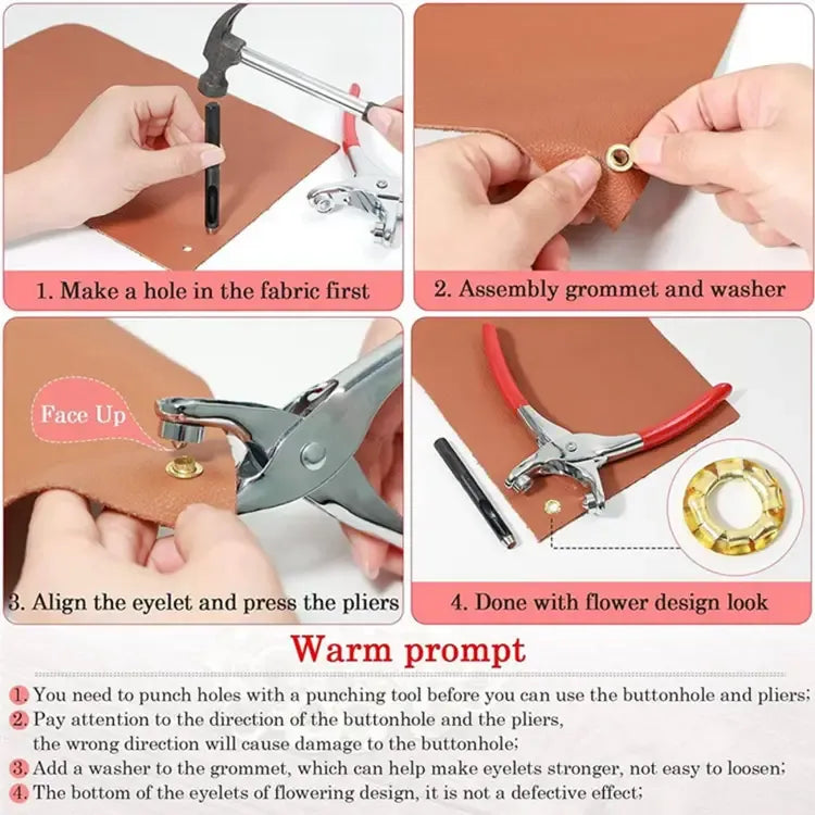 Step-by-step guide on how to use a buttonhole tool with text instructions.