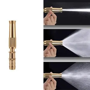 High-pressure garden hose nozzle with adjustable spray settings for lawns, gardens, and car washing.