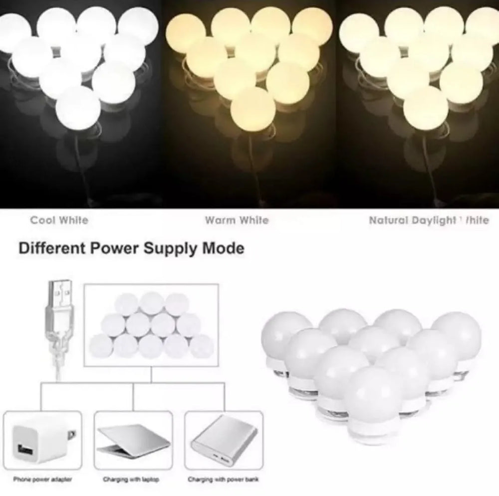 LED light bulbs in different colors with power supply mode diagram.