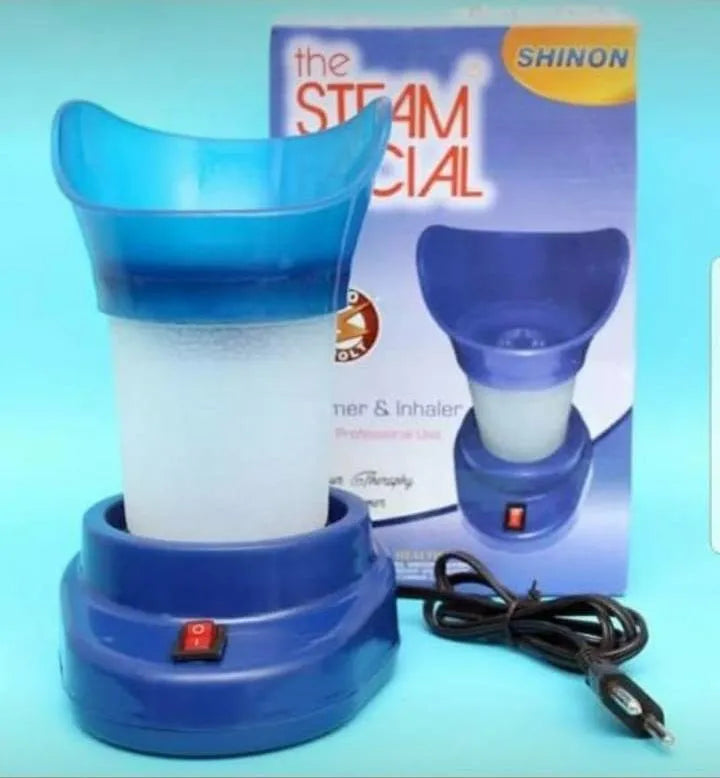 Blue and white steam Inhaler with Shinon packaging in the background