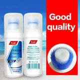 Two bottles of PLAC shoe polish with a beach background and 'Good quality' text.