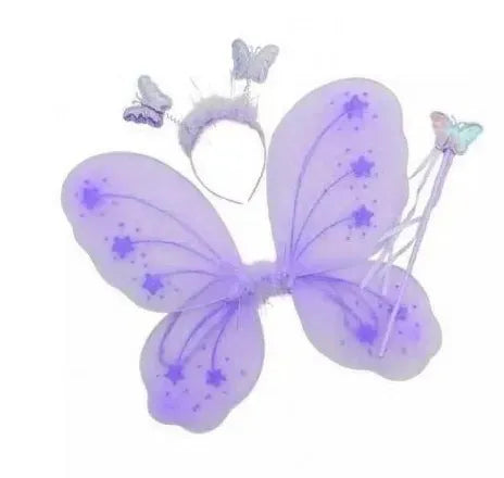 Purple fairy wings with a wand and headband on a white background