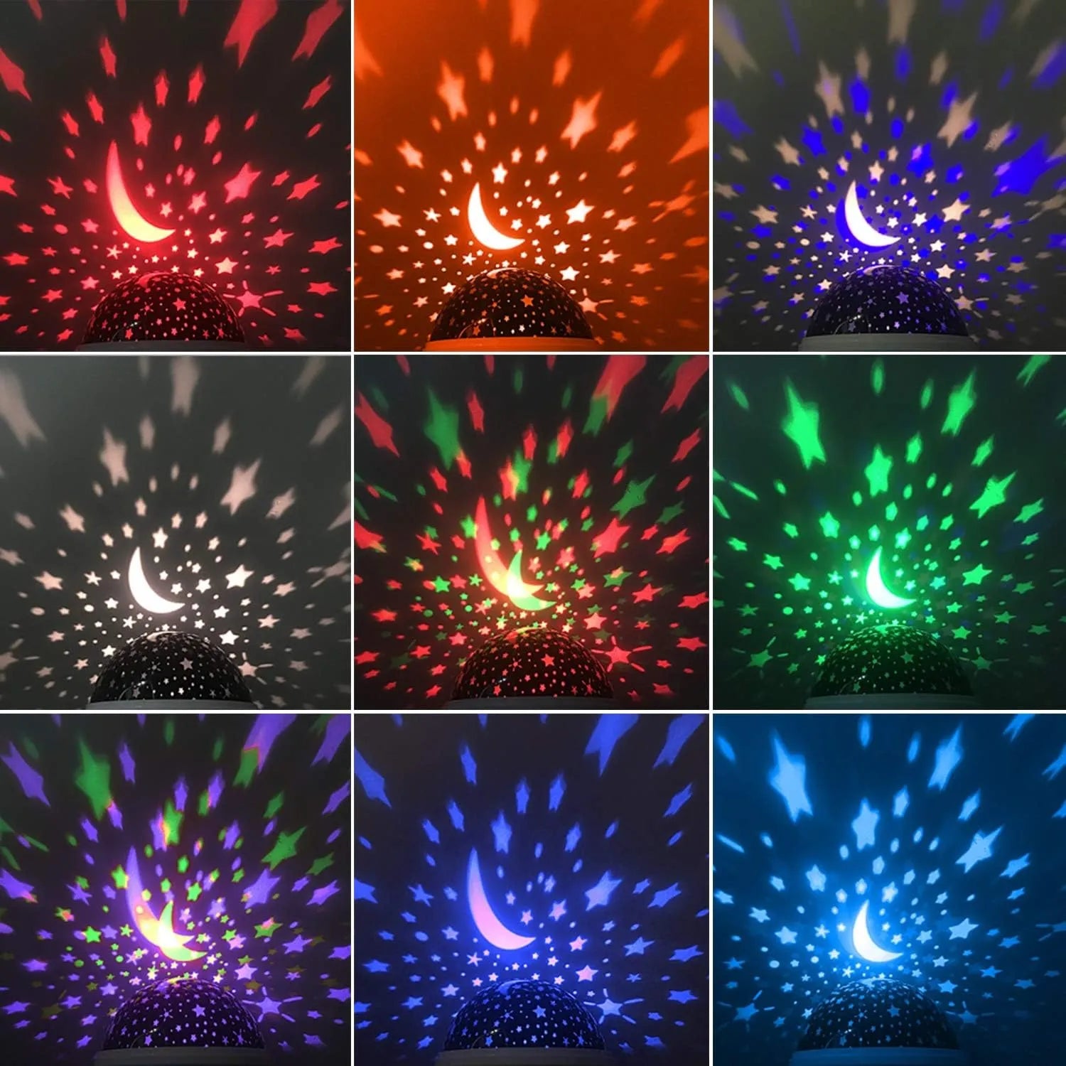 Kids LED star projector lamp with rotating celestial patterns for bedtime and room decoration.