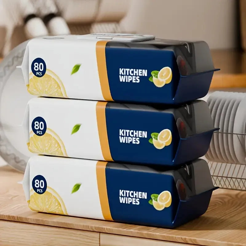 Kitchen surface cleaning wipes for removing everyday dirt and maintaining a clean cooking area.