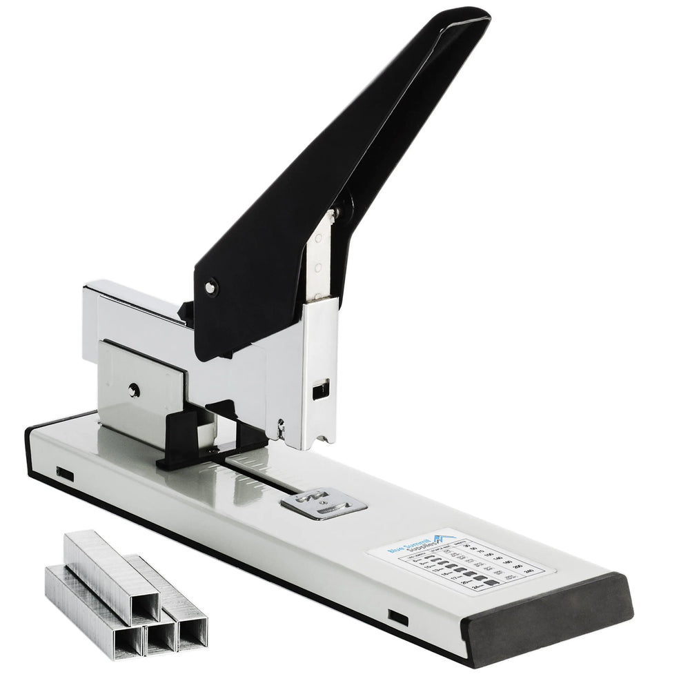Metal stapler with staple removers on a white background