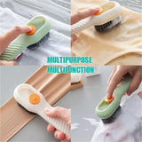 Collage of a multipurpose cleaning brush being used on various surfaces with text 'MULTIPURPOSE MULTIFUNCTION'.