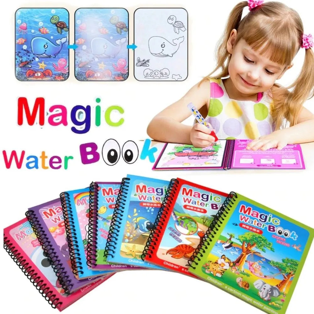 Set of Magic Water Books with a child using one, on a white background.