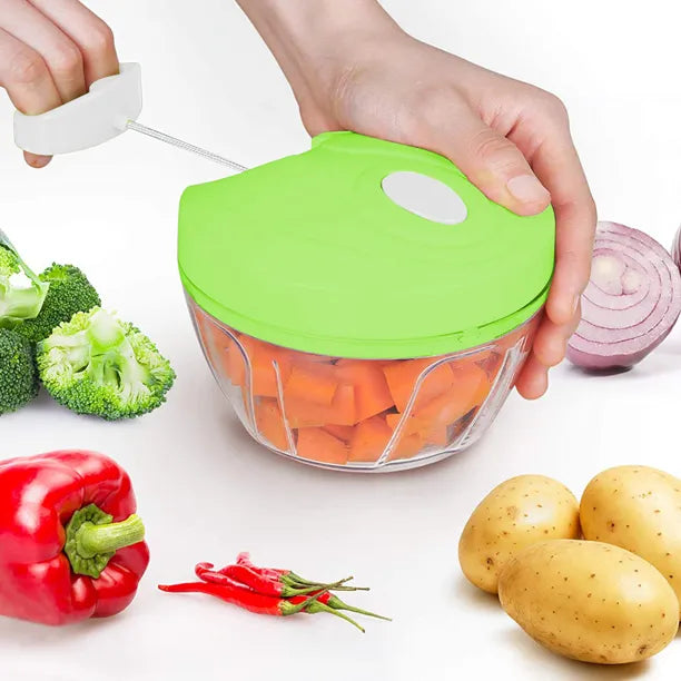Manual turbo vegetable chopper designed for fast and convenient food preparation without electricity.