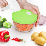 Manual turbo vegetable chopper designed for fast and convenient food preparation without electricity.