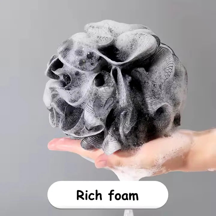 Mesh shower pouf body scrubber for effective cleansing and gentle exfoliation for men and women.