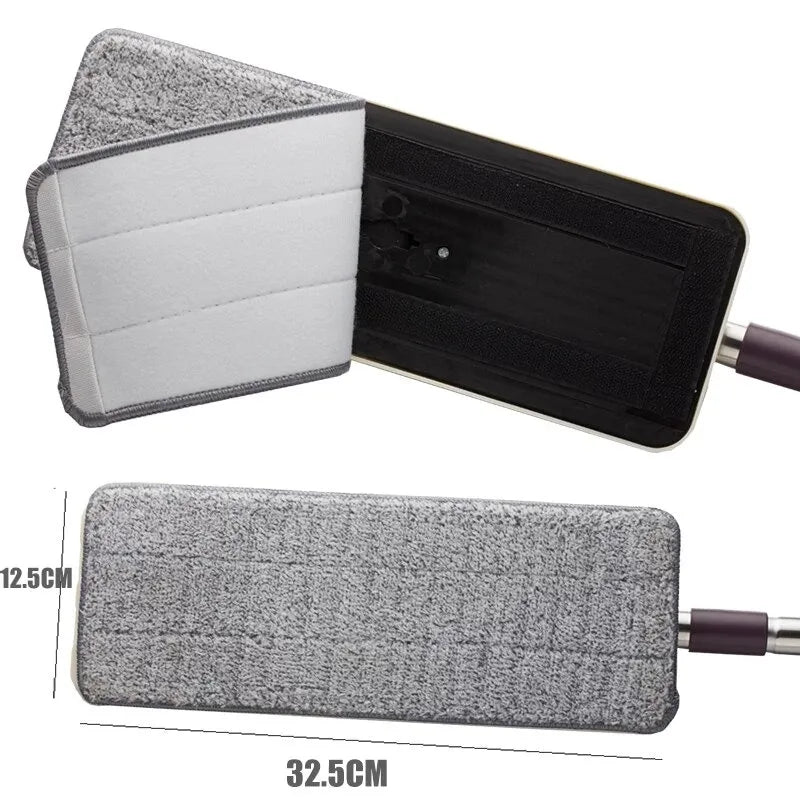 Microfiber mop pad replacement set with two reusable pads for efficient wet and dry cleaning.