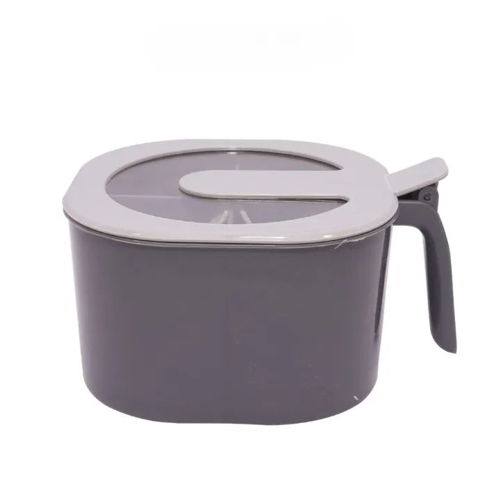 Gray container with a transparent lid on a white background