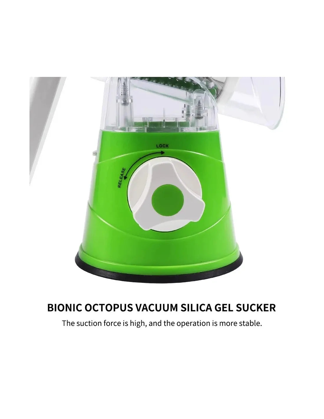 Green vacuum silica gel sucker with text on a white background