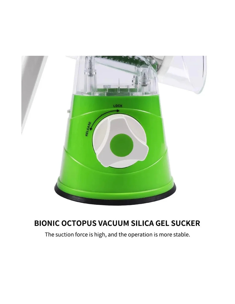 Green vacuum silica gel sucker with text on a white background