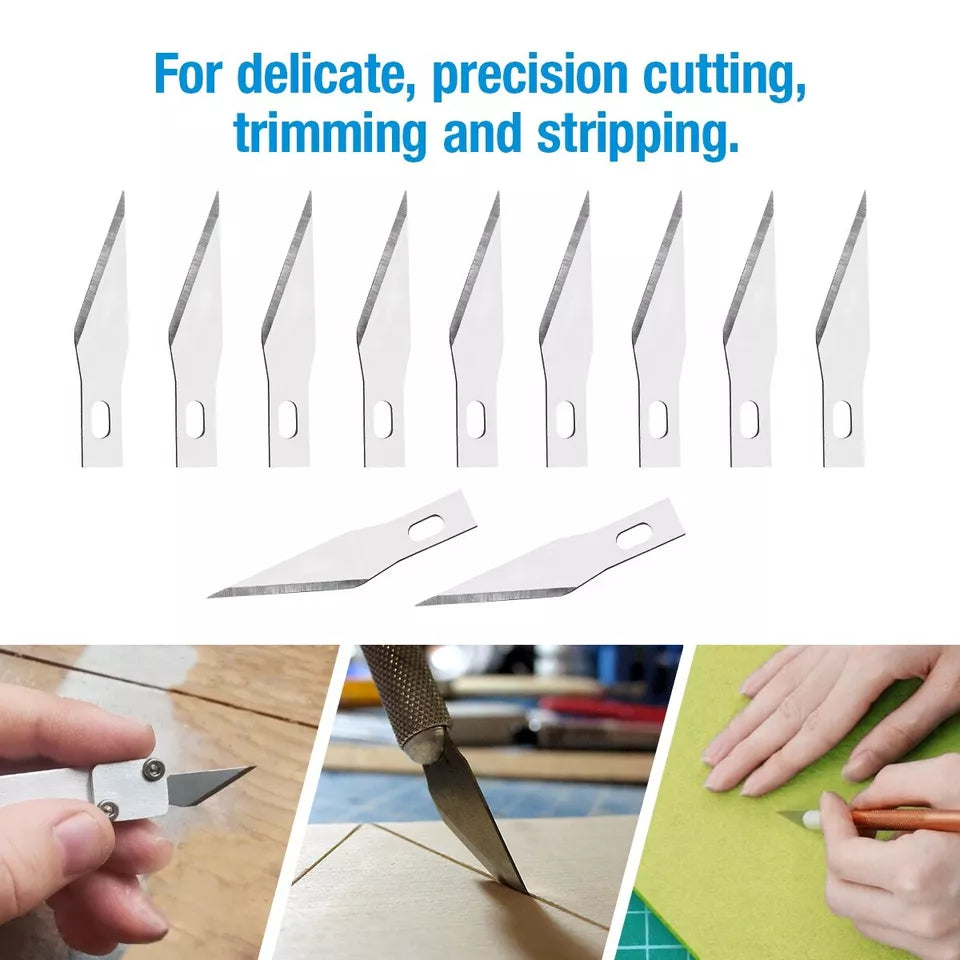 Set of precision cutting tools with text on a white background
